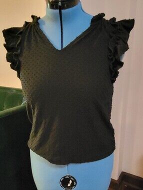💚💚3 for $15💚💚 J. Crew NWT Black Ruffle-sleeve Clip-dot Top sz M